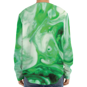 Green Acid Melt Print Long Sleeve Baseball Jersey