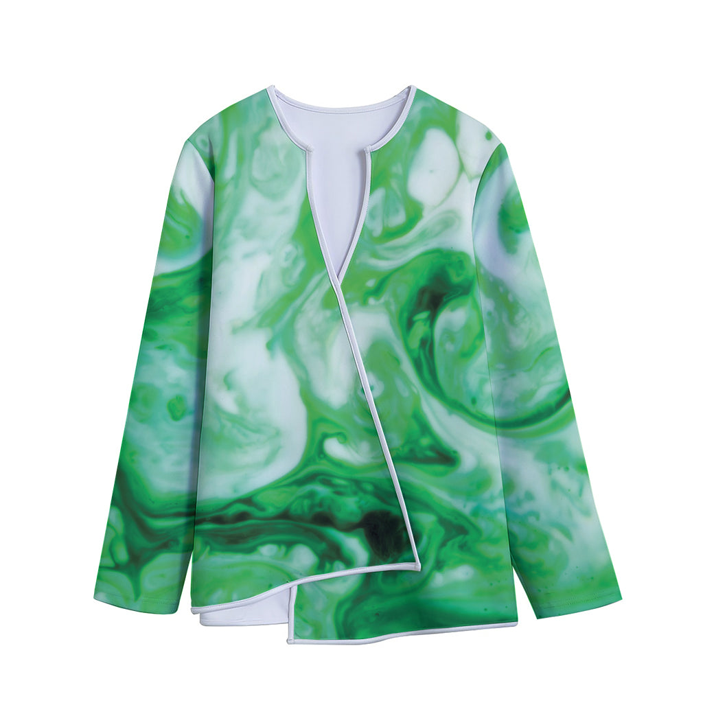 Green Acid Melt Print Long Sleeve Short Coat