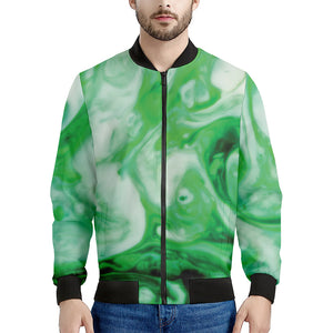 Green Acid Melt Print Men's Bomber Jacket