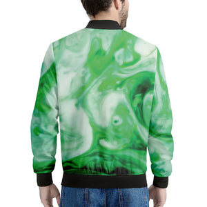 Green Acid Melt Print Men's Bomber Jacket