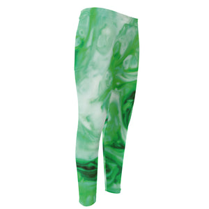 Green Acid Melt Print Men's Compression Pants