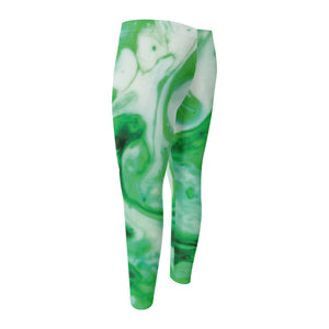 Green Acid Melt Print Men's Compression Pants