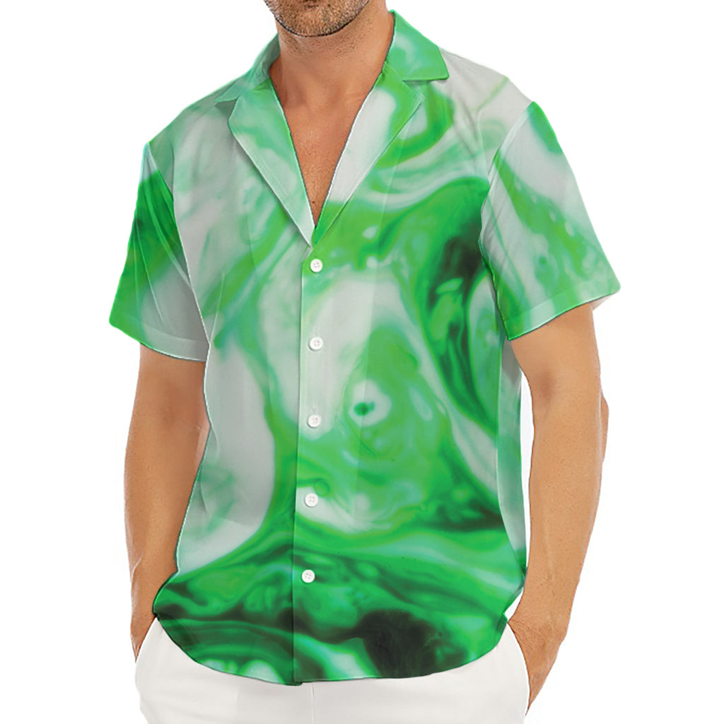 Green Acid Melt Print Men's Deep V-Neck Shirt