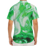 Green Acid Melt Print Men's Deep V-Neck Shirt