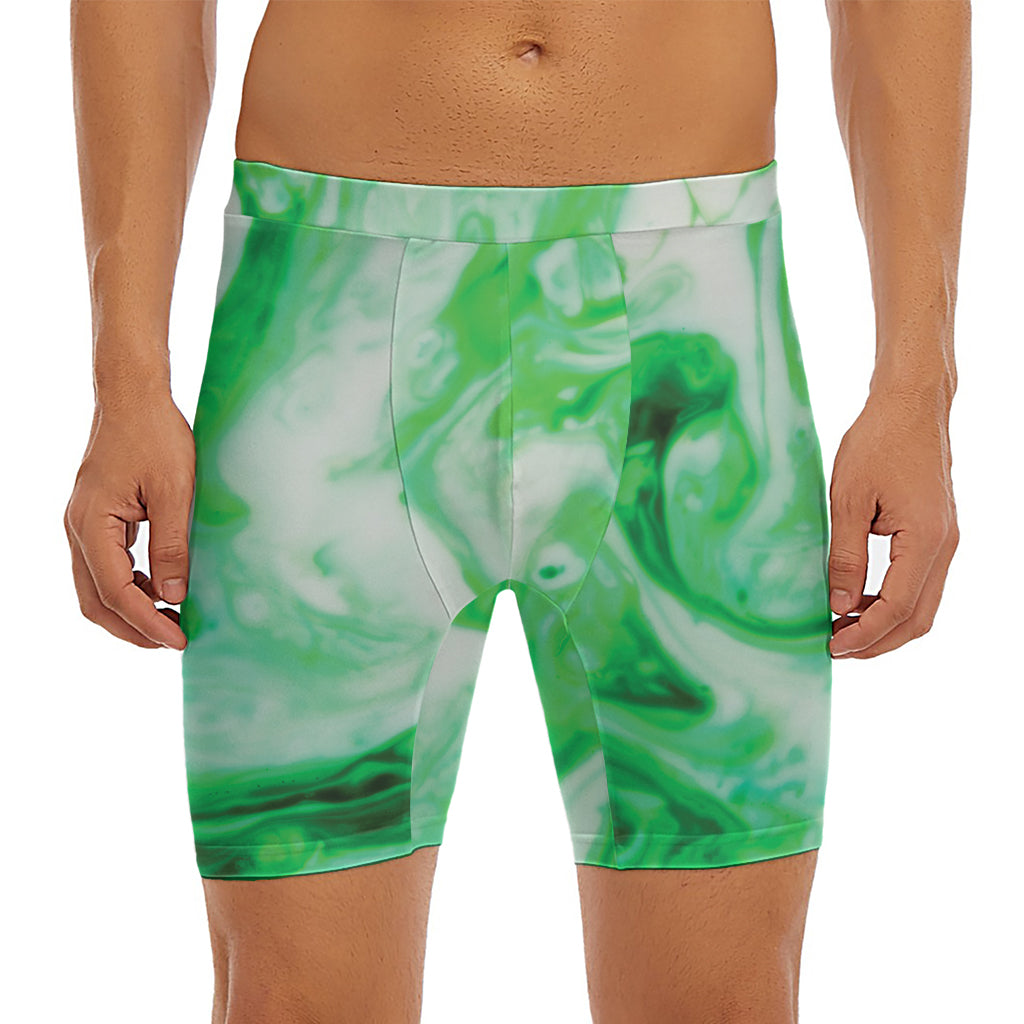 Green Acid Melt Print Men's Long Boxer Briefs