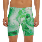 Green Acid Melt Print Men's Long Boxer Briefs