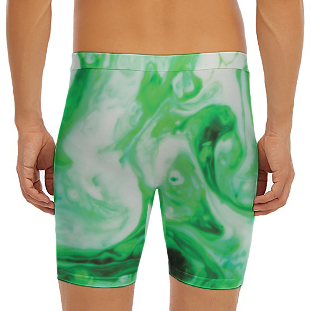 Green Acid Melt Print Men's Long Boxer Briefs