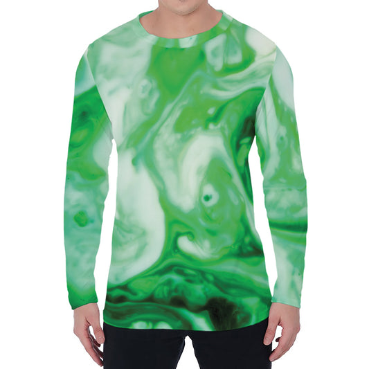 Green Acid Melt Print Men's Long Sleeve T-Shirt