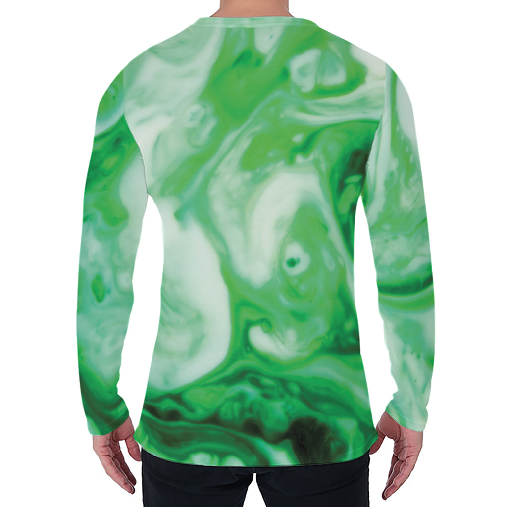Green Acid Melt Print Men's Long Sleeve T-Shirt