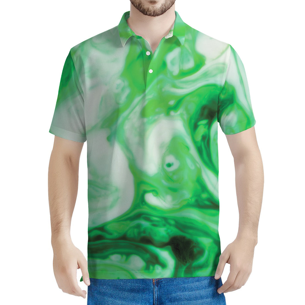 Green Acid Melt Print Men's Polo Shirt