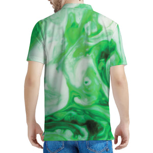 Green Acid Melt Print Men's Polo Shirt