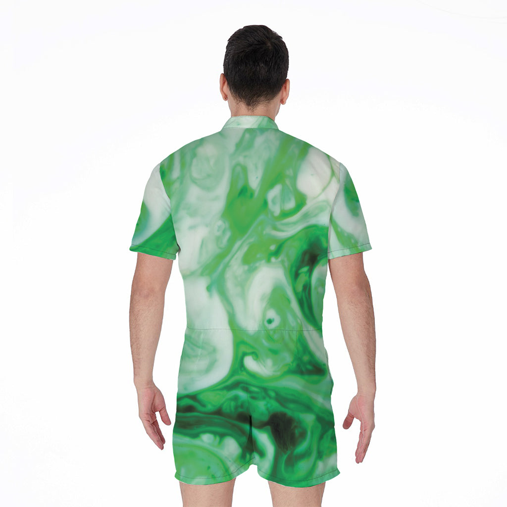 Green Acid Melt Print Men's Rompers