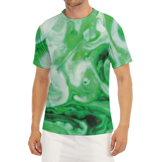 Green Acid Melt Print Men's Short Sleeve Rash Guard