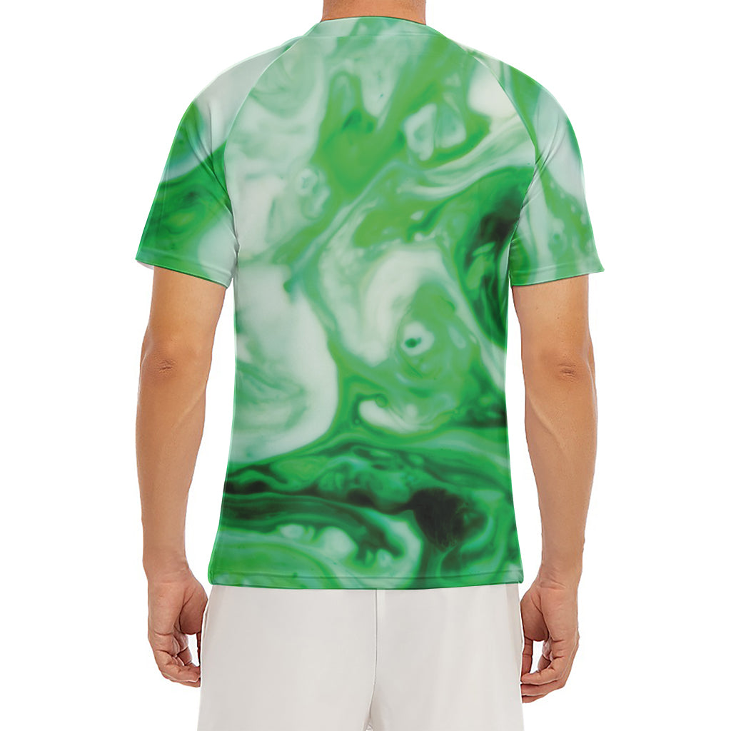 Green Acid Melt Print Men's Short Sleeve Rash Guard