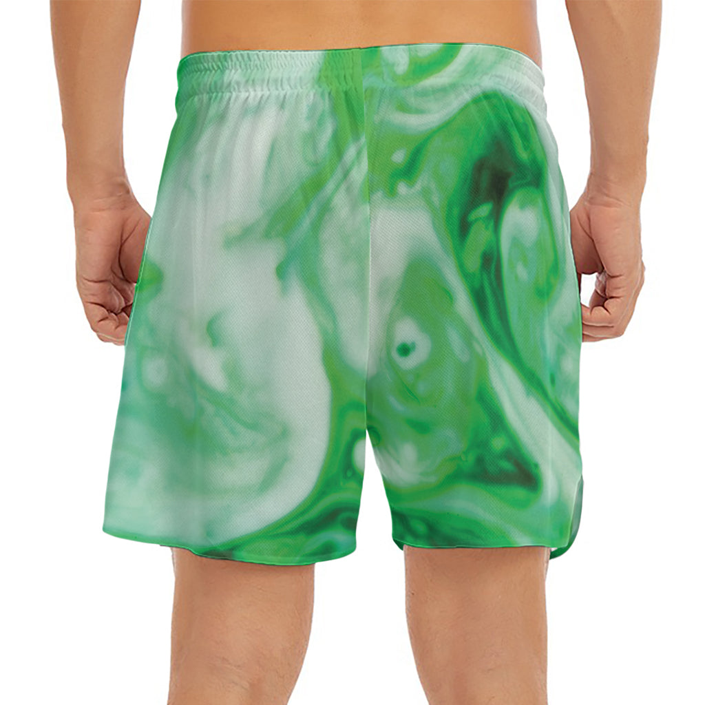 Green Acid Melt Print Men's Split Running Shorts