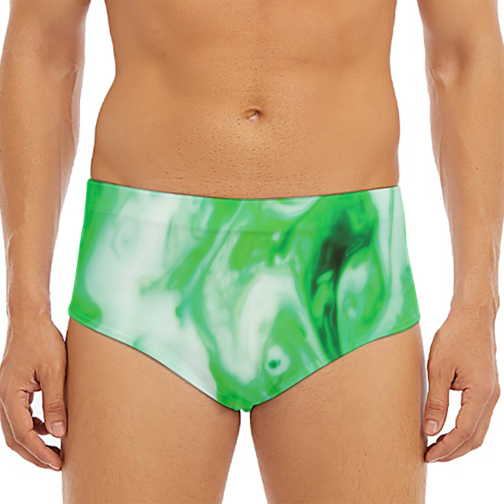 Green Acid Melt Print Men's Triangle Swim Briefs