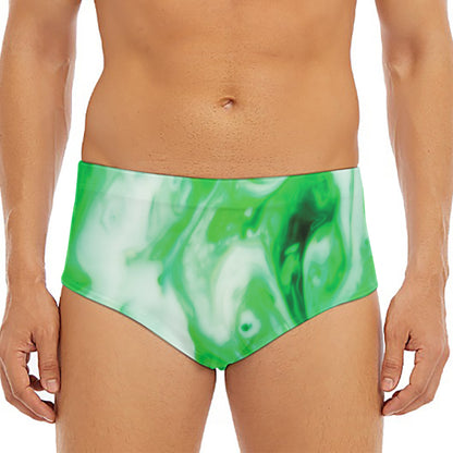 Green Acid Melt Print Men's Triangle Swim Briefs