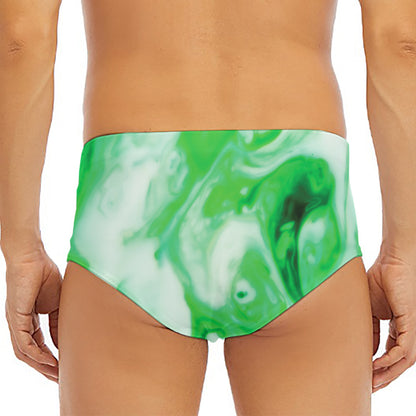 Green Acid Melt Print Men's Triangle Swim Briefs