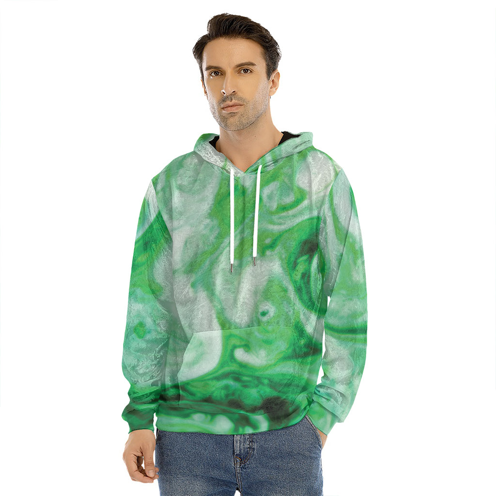 Green Acid Melt Print Men's Velvet Pullover Hoodie