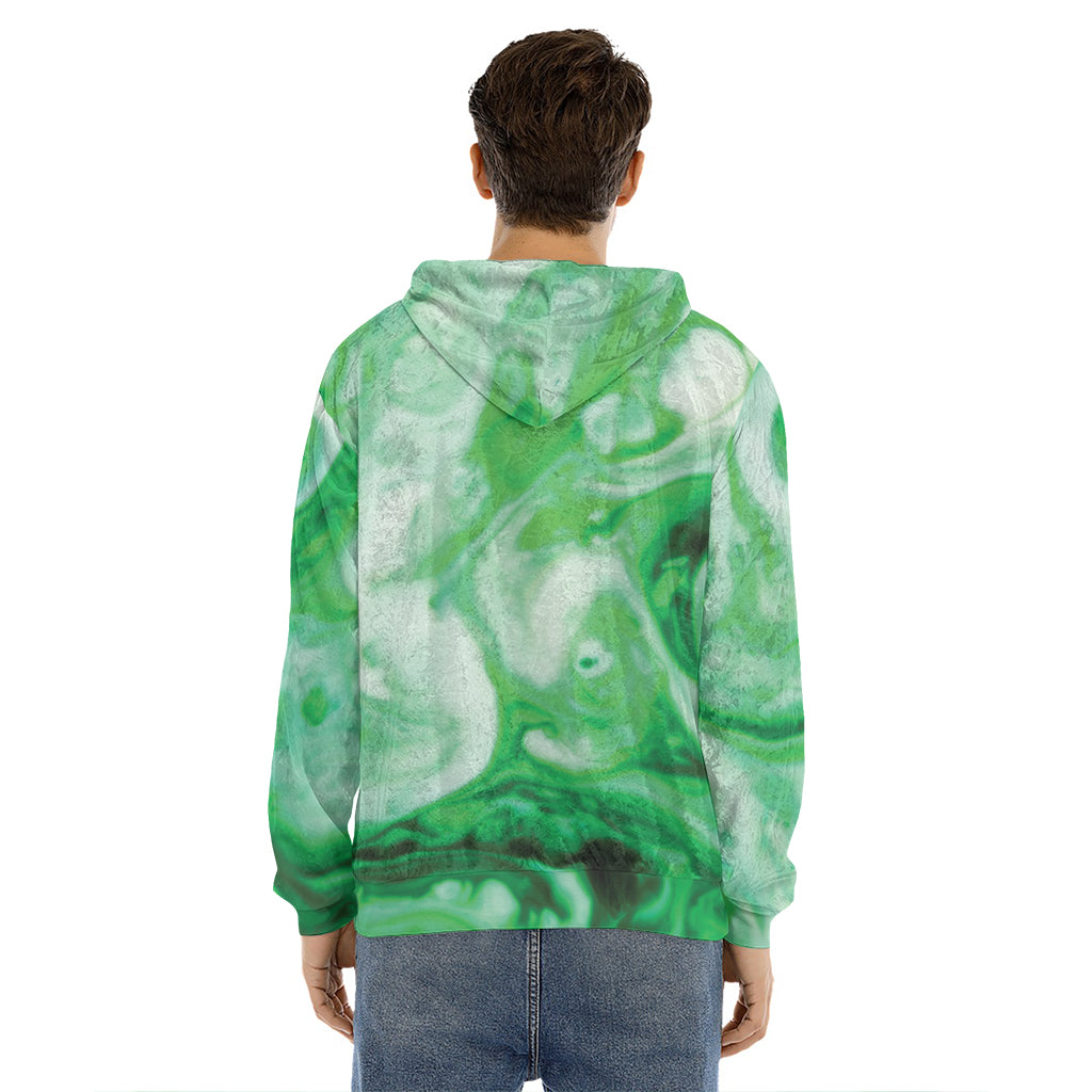 Green Acid Melt Print Men's Velvet Pullover Hoodie