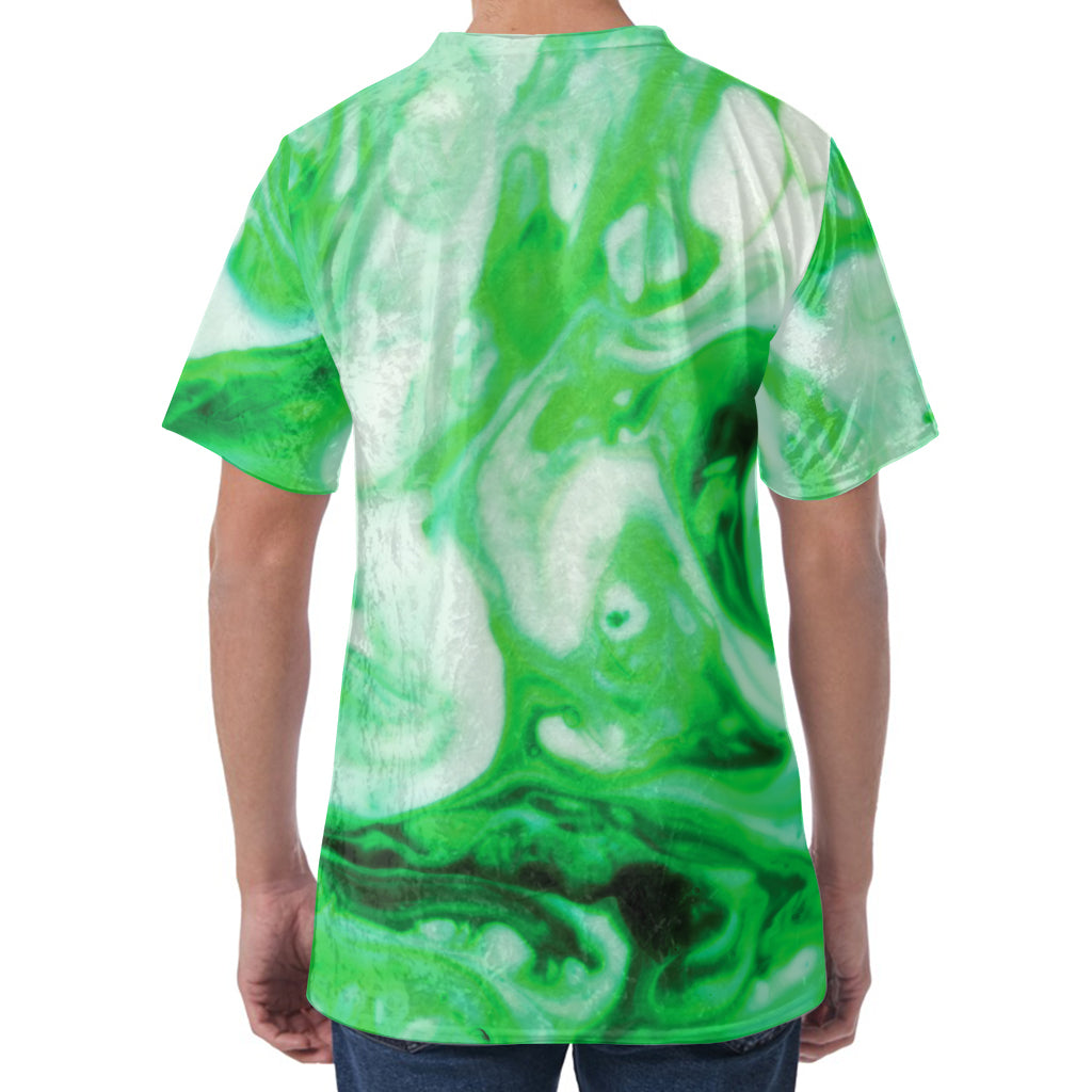 Green Acid Melt Print Men's Velvet T-Shirt