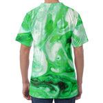 Green Acid Melt Print Men's Velvet T-Shirt