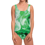 Green Acid Melt Print One Piece Swimsuit