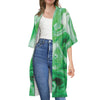 Green Acid Melt Print Open Front Beach Cover Up