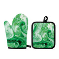 Green Acid Melt Print Oven Mitt And Pot Holder Set