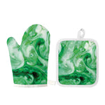 Green Acid Melt Print Oven Mitt And Pot Holder Set