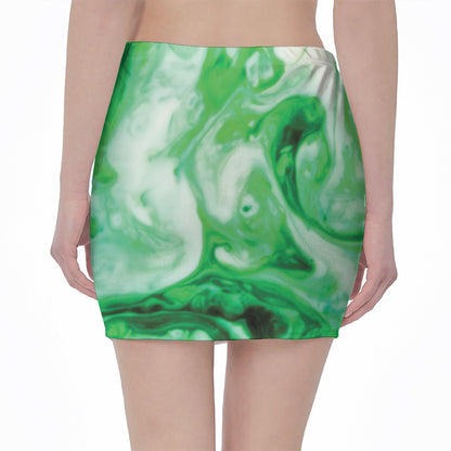 Green Acid Melt Print Pencil Mini Skirt
