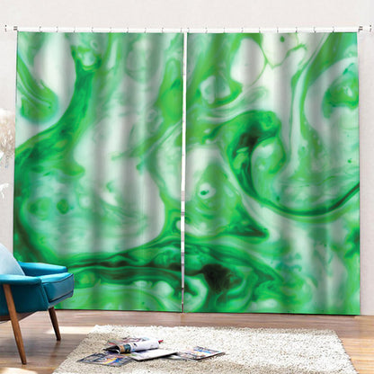Green Acid Melt Print Pencil Pleat Curtains