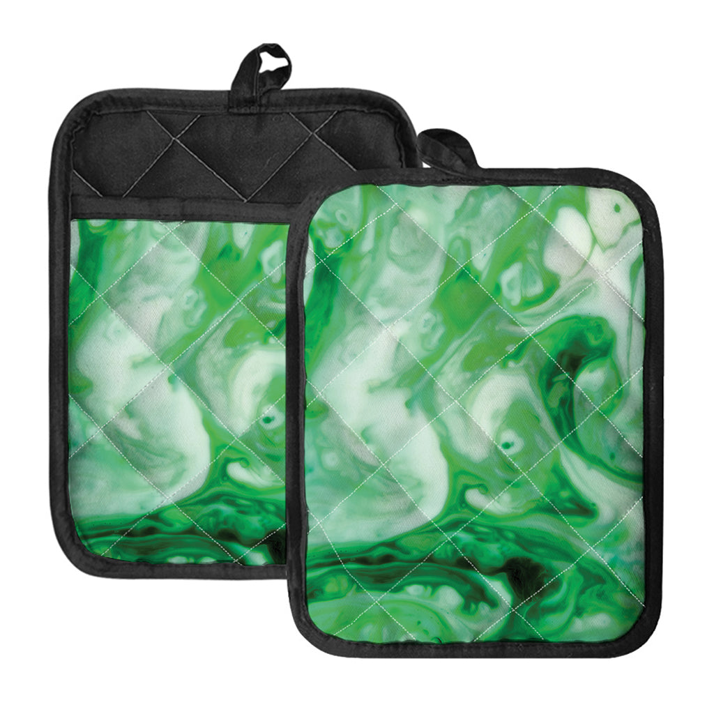 Green Acid Melt Print Pot Holders With Pocket