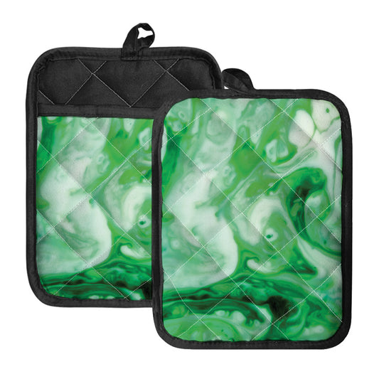 Green Acid Melt Print Pot Holders With Pocket