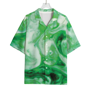 Green Acid Melt Print Rayon Hawaiian Shirt