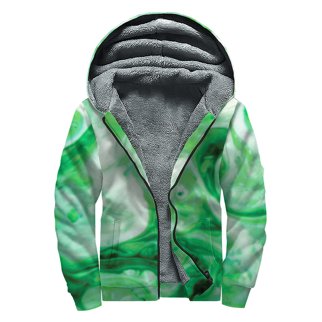 Green Acid Melt Print Sherpa Lined Zip Up Hoodie