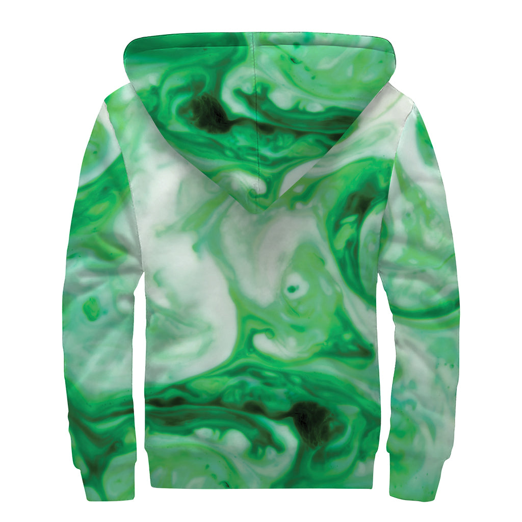 Green Acid Melt Print Sherpa Lined Zip Up Hoodie