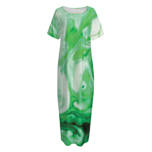 Green Acid Melt Print Short Sleeve Long Nightdress