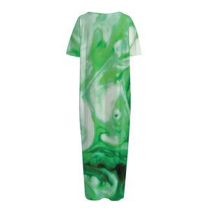 Green Acid Melt Print Short Sleeve Long Nightdress