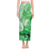 Green Acid Melt Print Side Slit Maxi Skirt