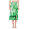 Green Acid Melt Print Side Slit Midi Skirt