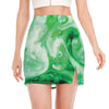 Green Acid Melt Print Side Slit Mini Skirt