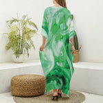 Green Acid Melt Print Silk V-Neck Kaftan Dress