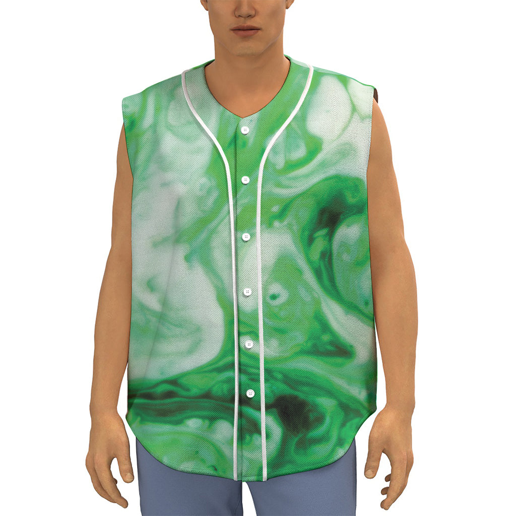 Green Acid Melt Print Sleeveless Baseball Jersey