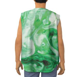 Green Acid Melt Print Sleeveless Baseball Jersey