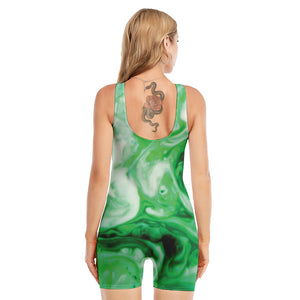 Green Acid Melt Print Sleeveless One Piece Swimsuit