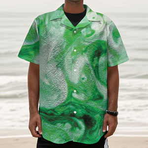 Green Acid Melt Print Textured Short Sleeve Shirt