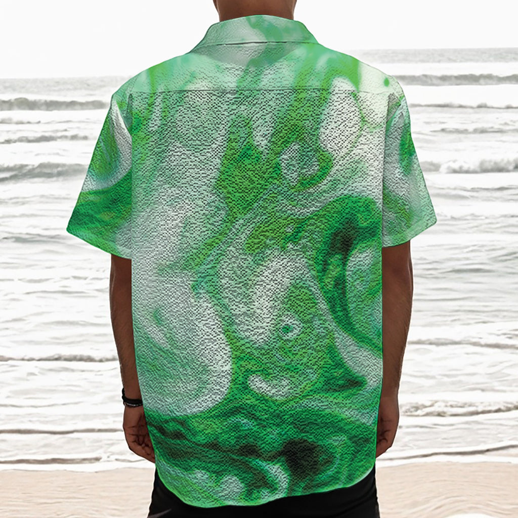 Green Acid Melt Print Textured Short Sleeve Shirt