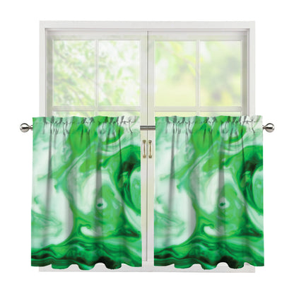 Green Acid Melt Print Tier Curtains