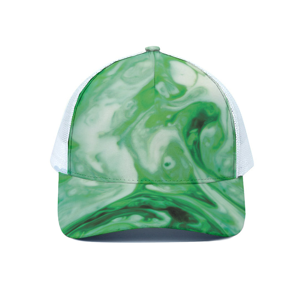 Green Acid Melt Print White Mesh Trucker Cap